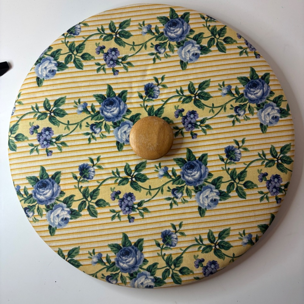 Longaberger Rose Trellis Padded Lid Home 12.5in Yellow  Floral Cottagecore Wood